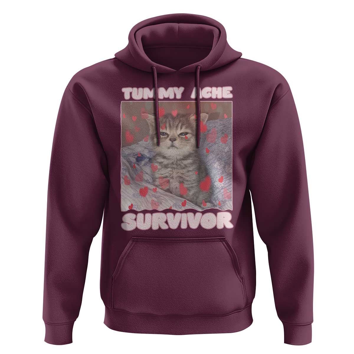 Tummy Ache Survivor Hoodie Funny Cute Cat Meme - Wonder Print Shop
