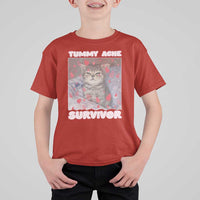 Tummy Ache Survivor T Shirt For Kid Funny Cute Cat Meme - Wonder Print Shop
