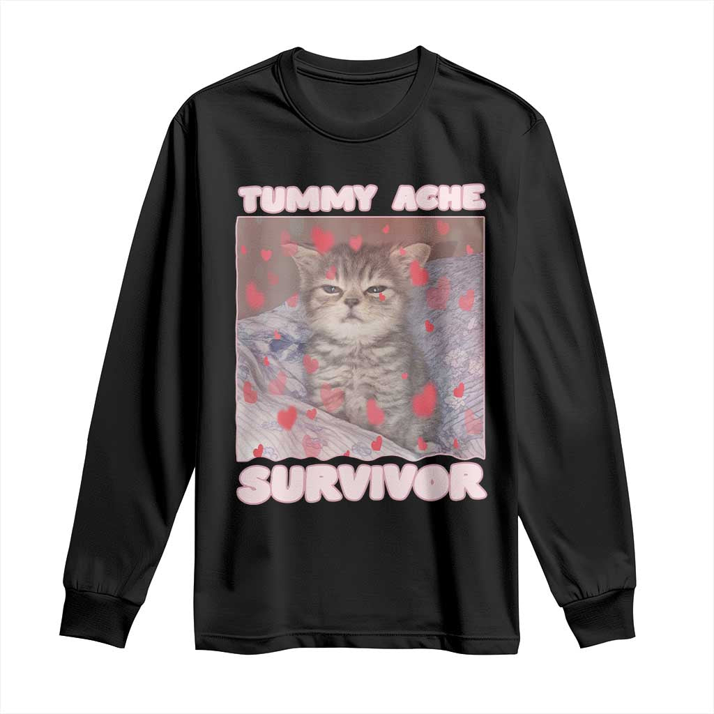 Tummy Ache Survivor Long Sleeve Shirt Funny Cute Cat Meme - Wonder Print Shop