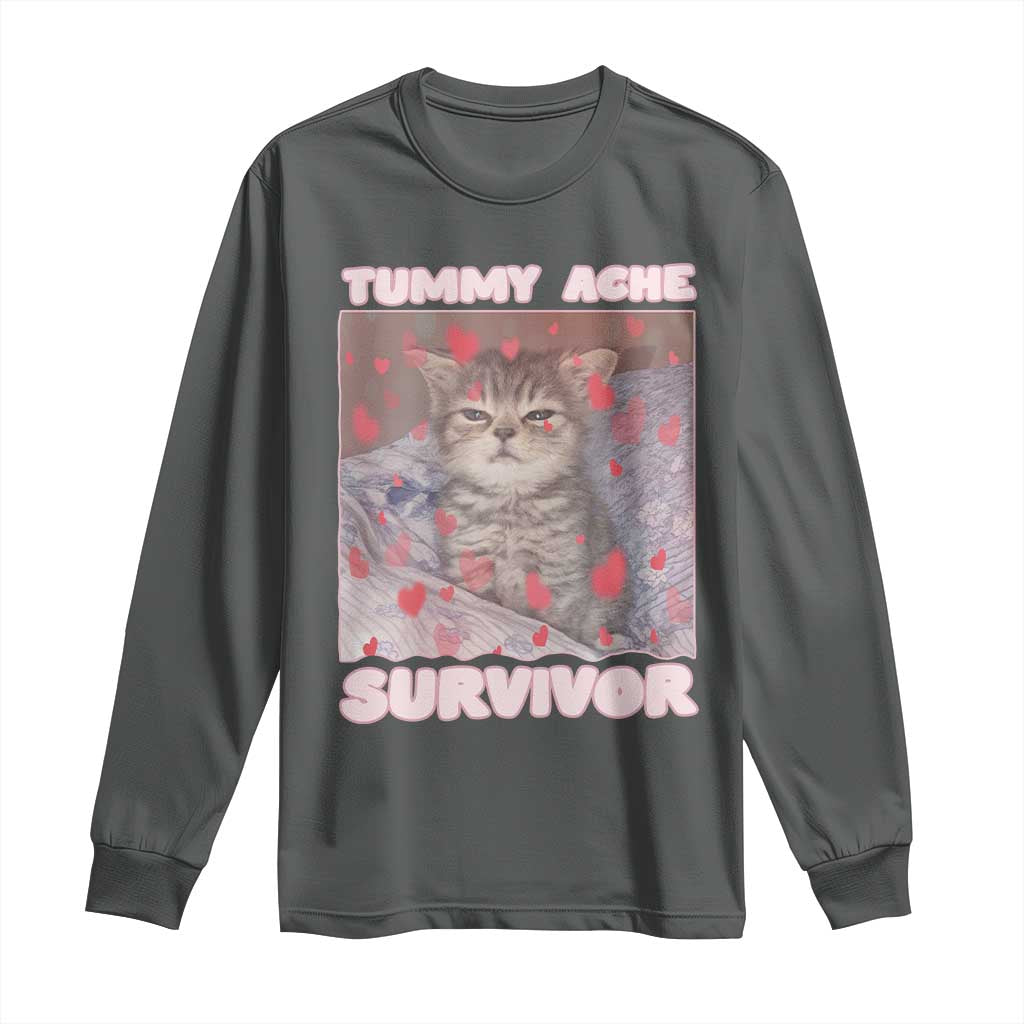 Tummy Ache Survivor Long Sleeve Shirt Funny Cute Cat Meme - Wonder Print Shop