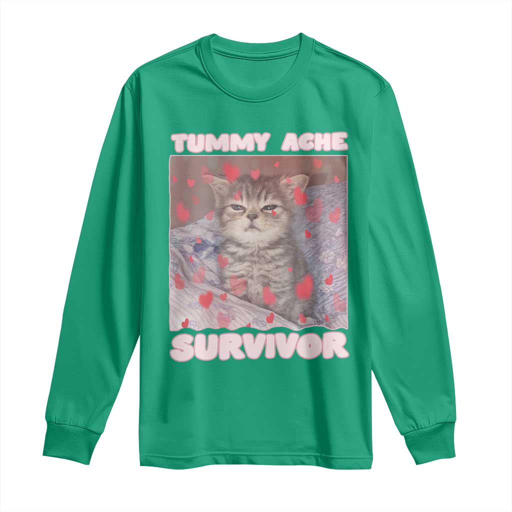 Tummy Ache Survivor Long Sleeve Shirt Funny Cute Cat Meme - Wonder Print Shop