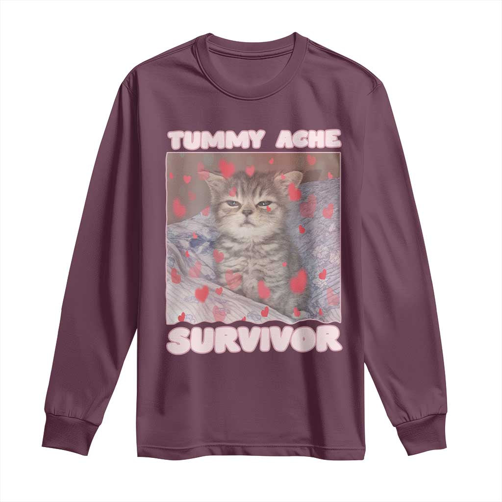 Tummy Ache Survivor Long Sleeve Shirt Funny Cute Cat Meme - Wonder Print Shop