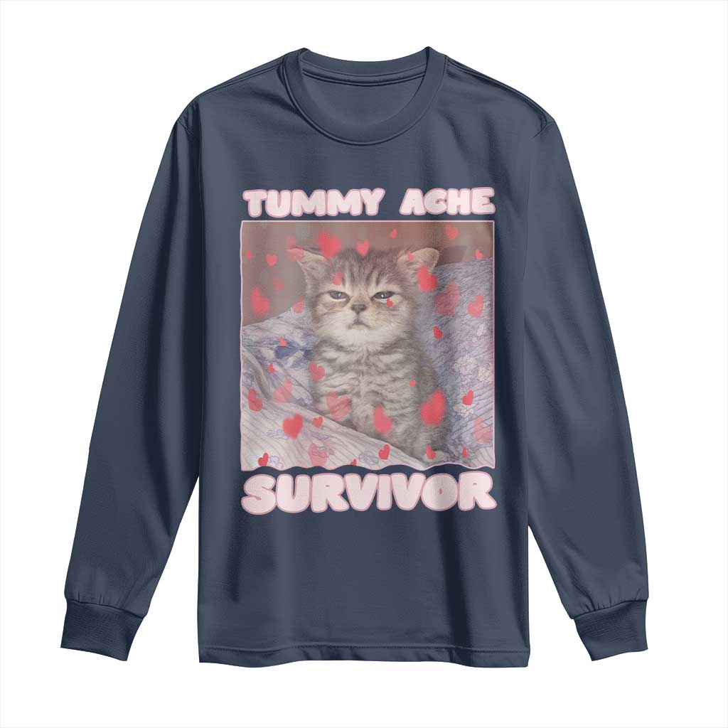 Tummy Ache Survivor Long Sleeve Shirt Funny Cute Cat Meme - Wonder Print Shop