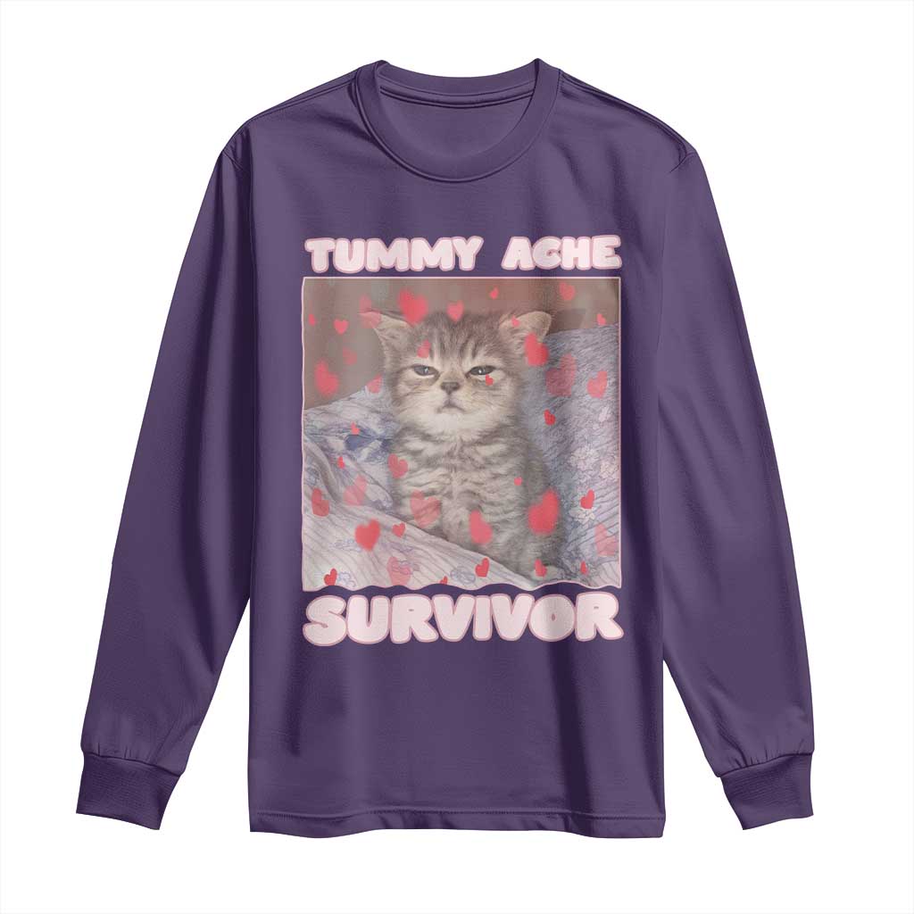 Tummy Ache Survivor Long Sleeve Shirt Funny Cute Cat Meme - Wonder Print Shop