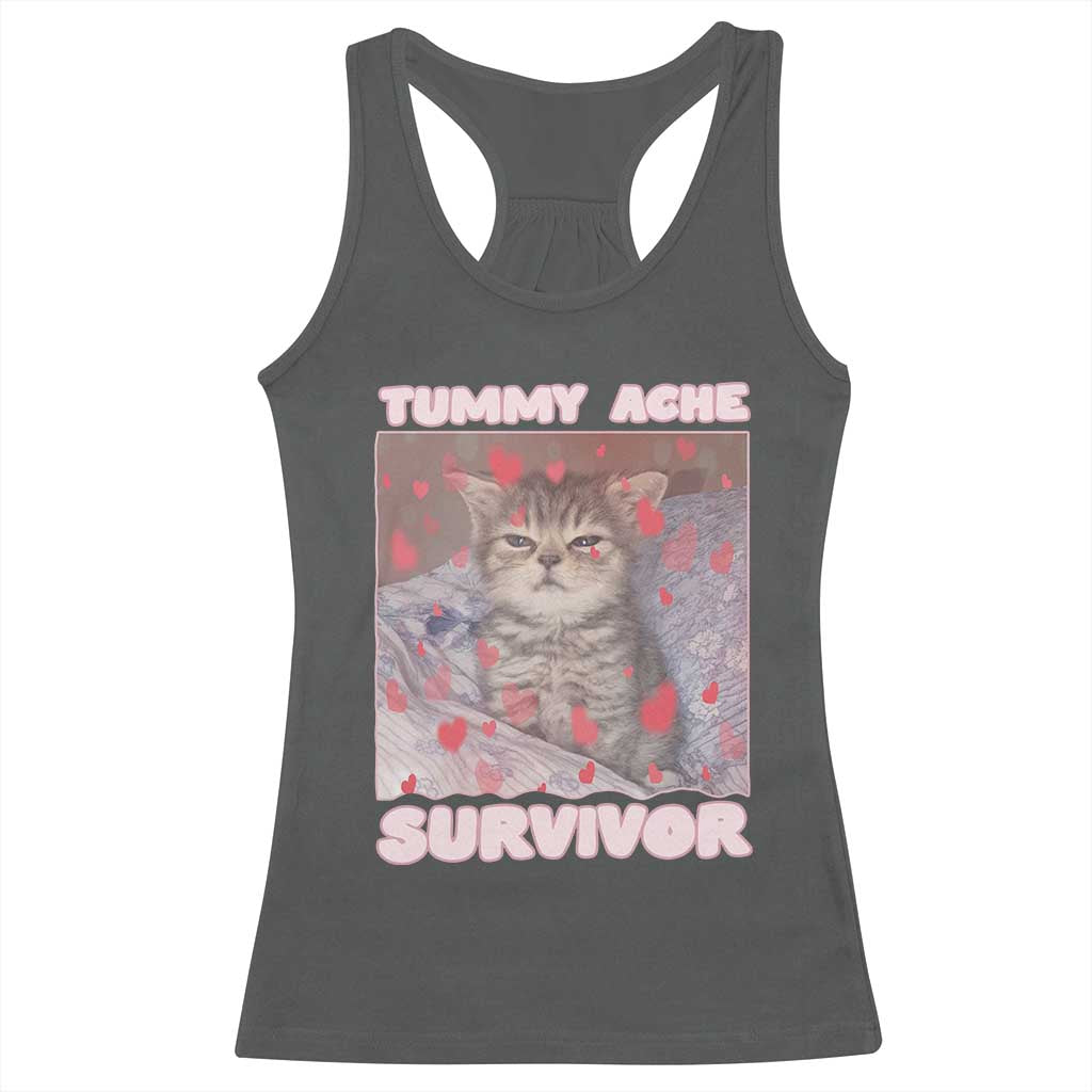 Tummy Ache Survivor Racerback Tank Top Funny Cute Cat Meme - Wonder Print Shop