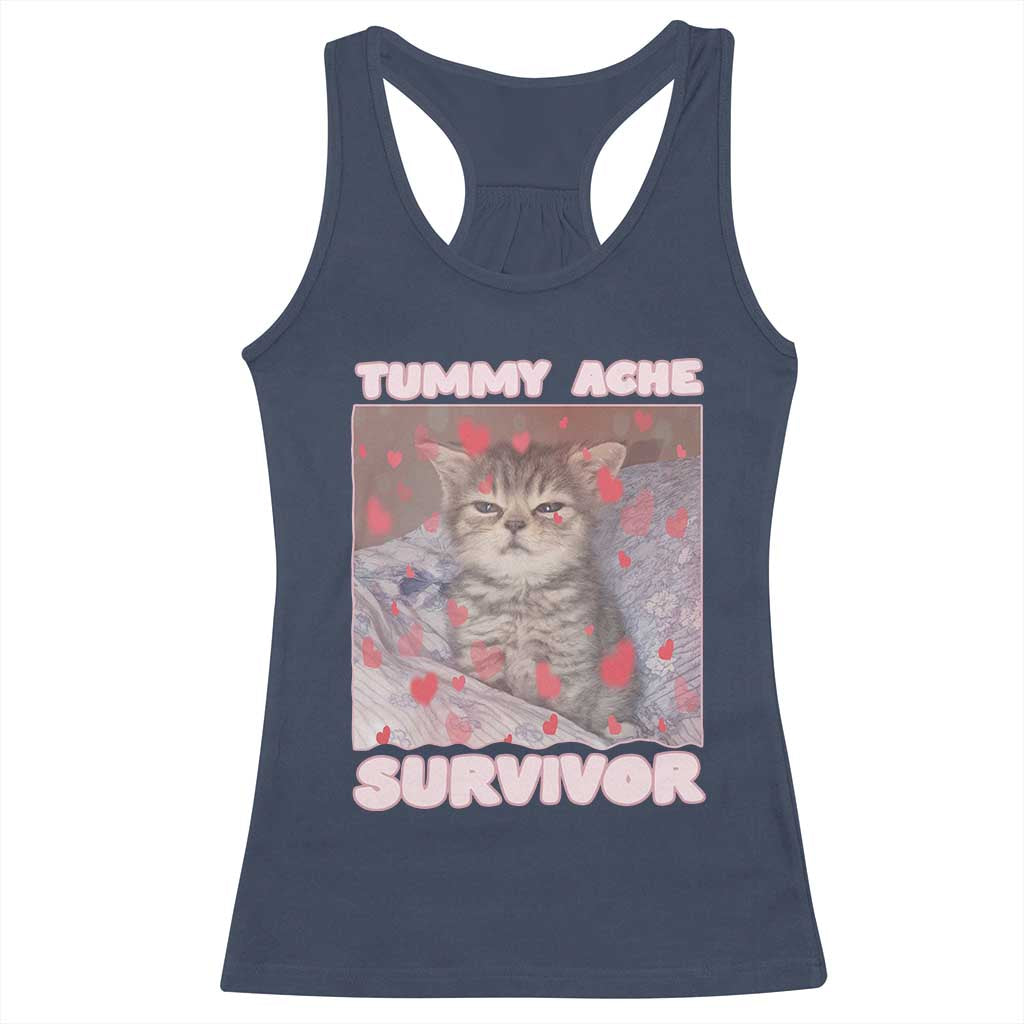 Tummy Ache Survivor Racerback Tank Top Funny Cute Cat Meme - Wonder Print Shop
