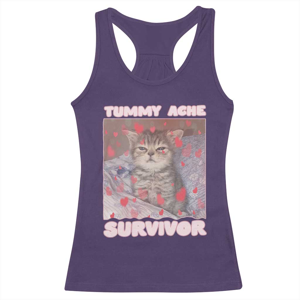 Tummy Ache Survivor Racerback Tank Top Funny Cute Cat Meme - Wonder Print Shop