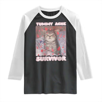 Tummy Ache Survivor Raglan Shirt Funny Cute Cat Meme - Wonder Print Shop