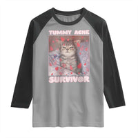 Tummy Ache Survivor Raglan Shirt Funny Cute Cat Meme - Wonder Print Shop