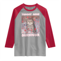 Tummy Ache Survivor Raglan Shirt Funny Cute Cat Meme - Wonder Print Shop