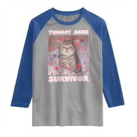 Tummy Ache Survivor Raglan Shirt Funny Cute Cat Meme - Wonder Print Shop