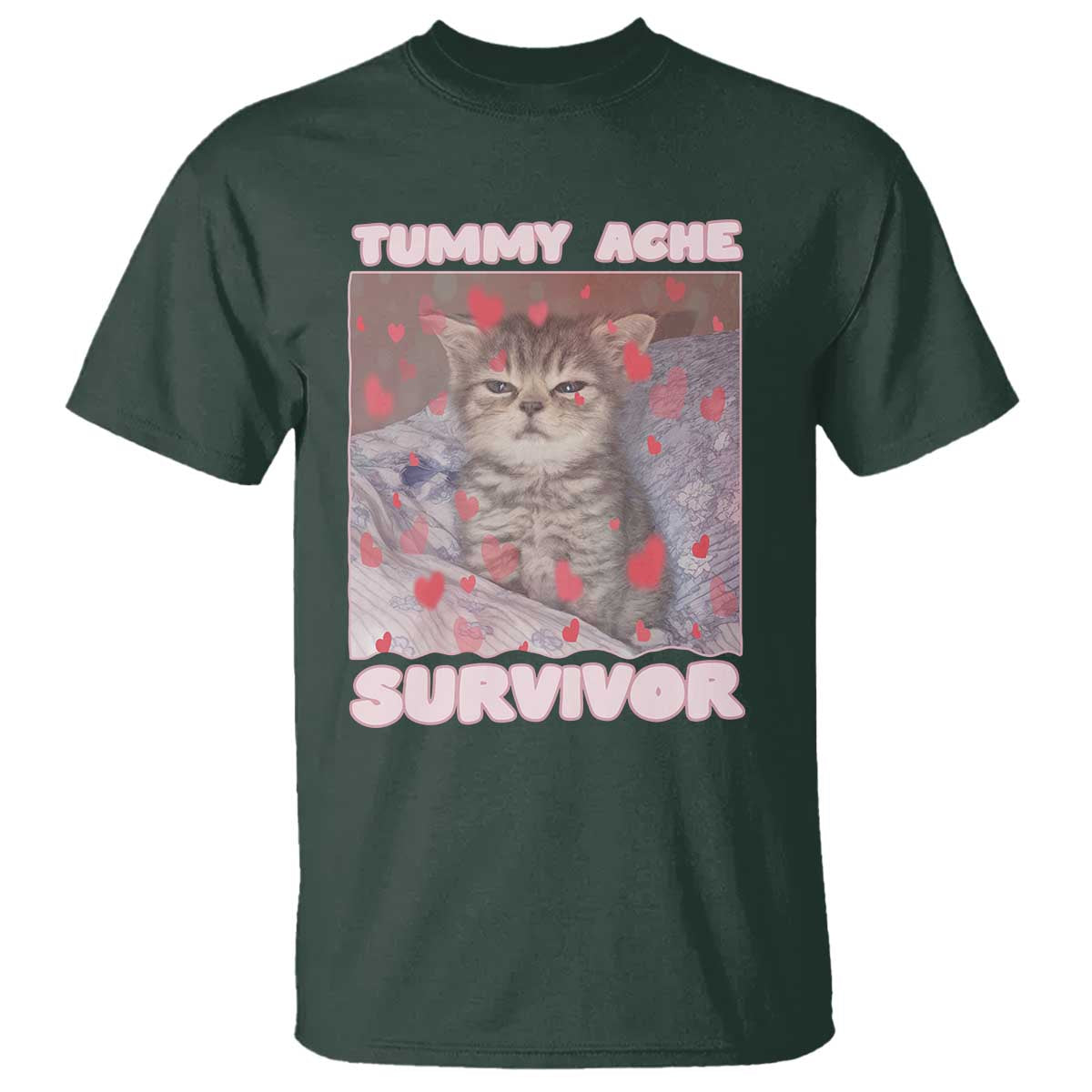 Tummy Ache Survivor T Shirt Funny Cute Cat Meme - Wonder Print Shop