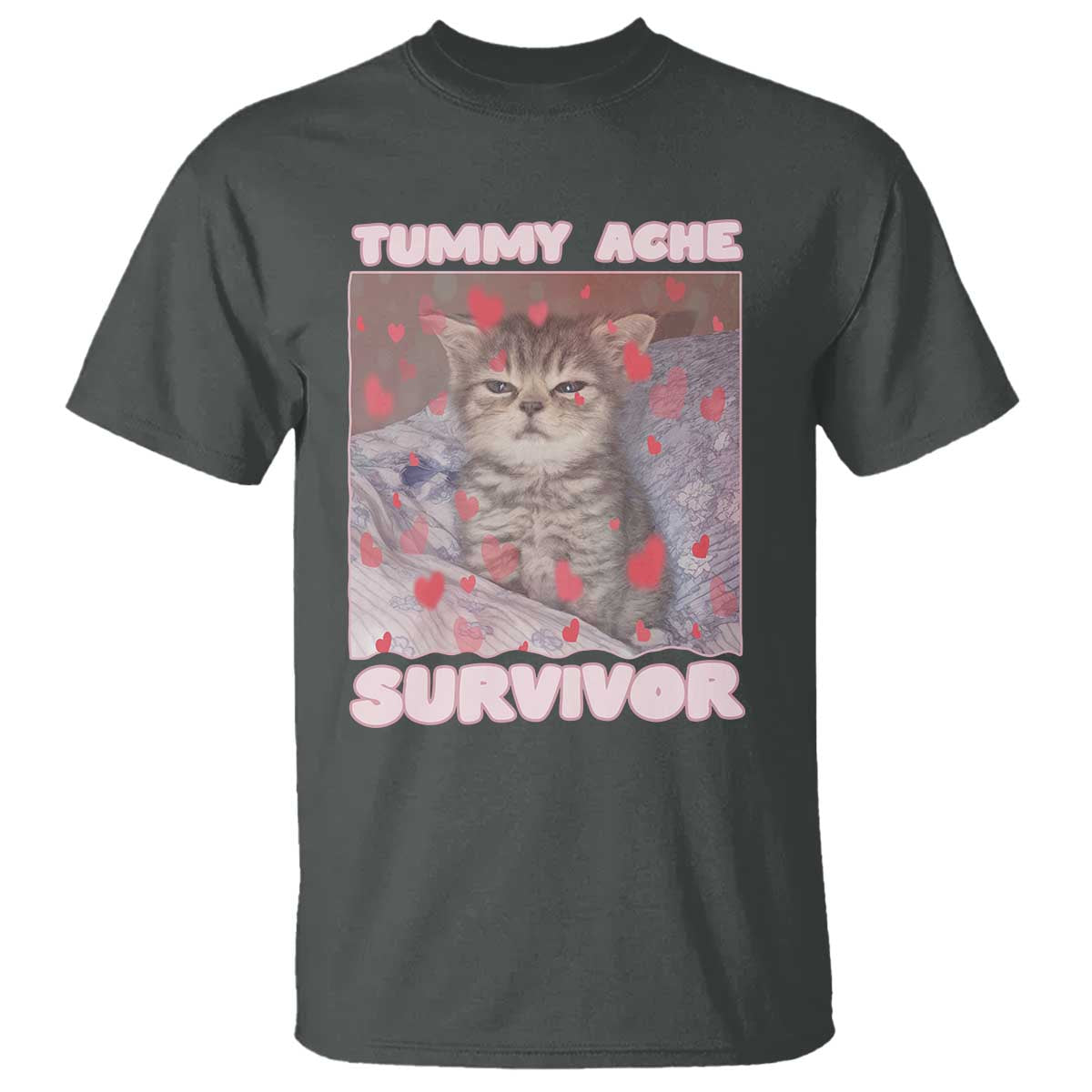 Tummy Ache Survivor T Shirt Funny Cute Cat Meme - Wonder Print Shop