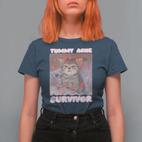 Tummy Ache Survivor T Shirt For Women Funny Cute Cat Meme - Wonder Print Shop