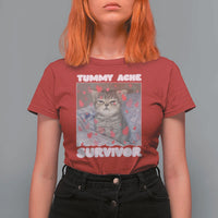 Tummy Ache Survivor T Shirt For Women Funny Cute Cat Meme - Wonder Print Shop