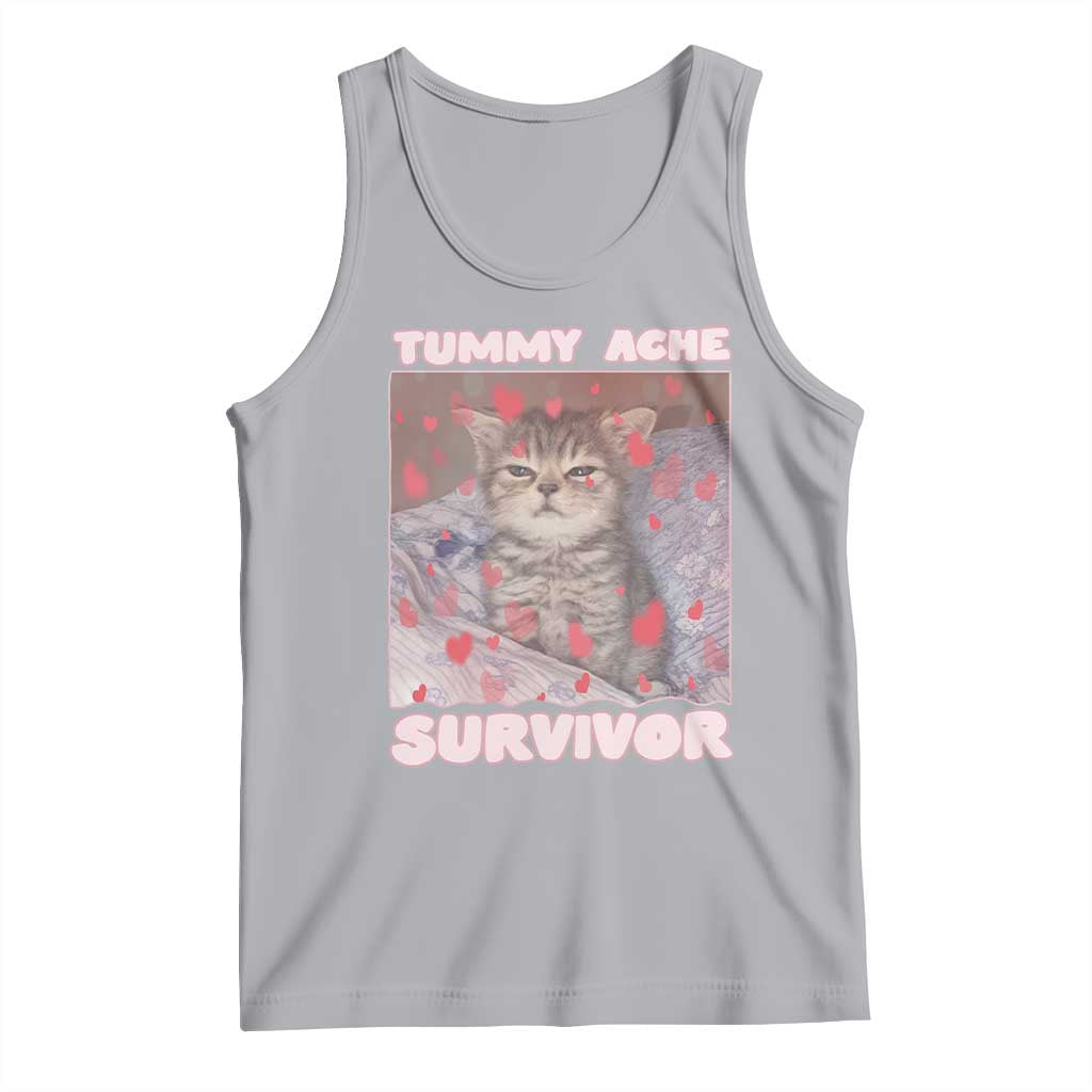 Tummy Ache Survivor Tank Top Funny Cute Cat Meme - Wonder Print Shop