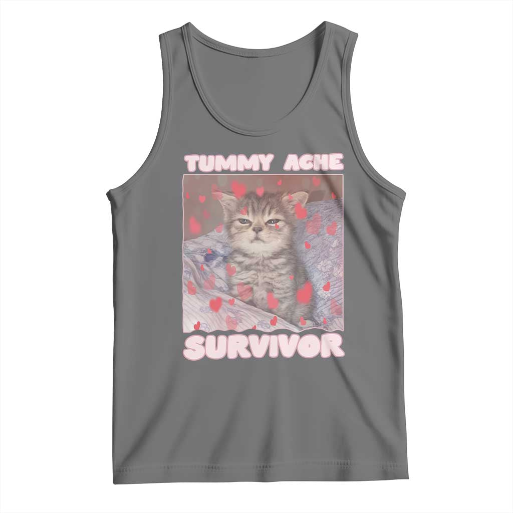 Tummy Ache Survivor Tank Top Funny Cute Cat Meme - Wonder Print Shop