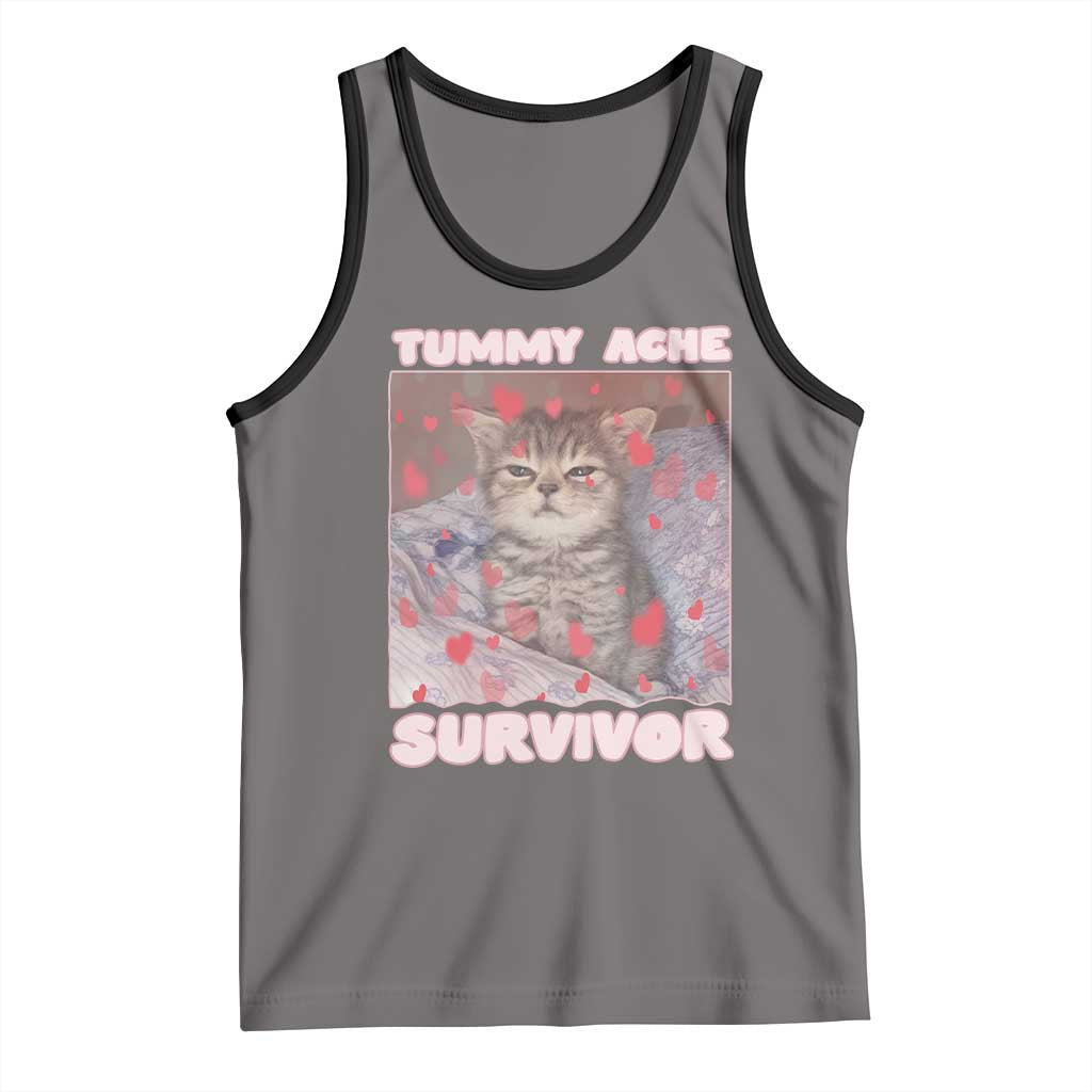 Tummy Ache Survivor Tank Top Funny Cute Cat Meme - Wonder Print Shop