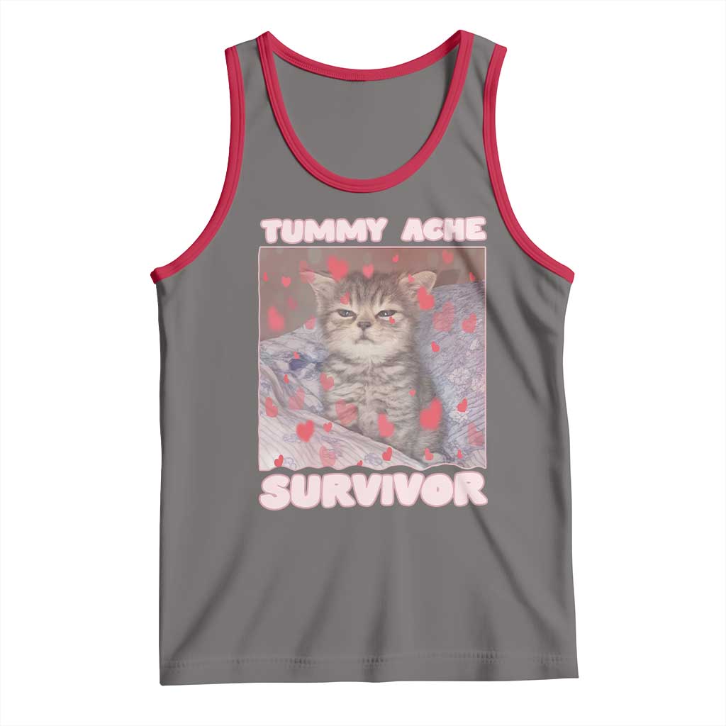 Tummy Ache Survivor Tank Top Funny Cute Cat Meme - Wonder Print Shop