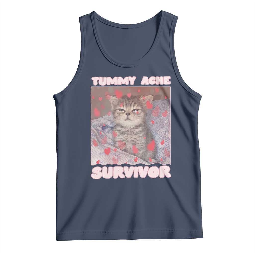 Tummy Ache Survivor Tank Top Funny Cute Cat Meme - Wonder Print Shop