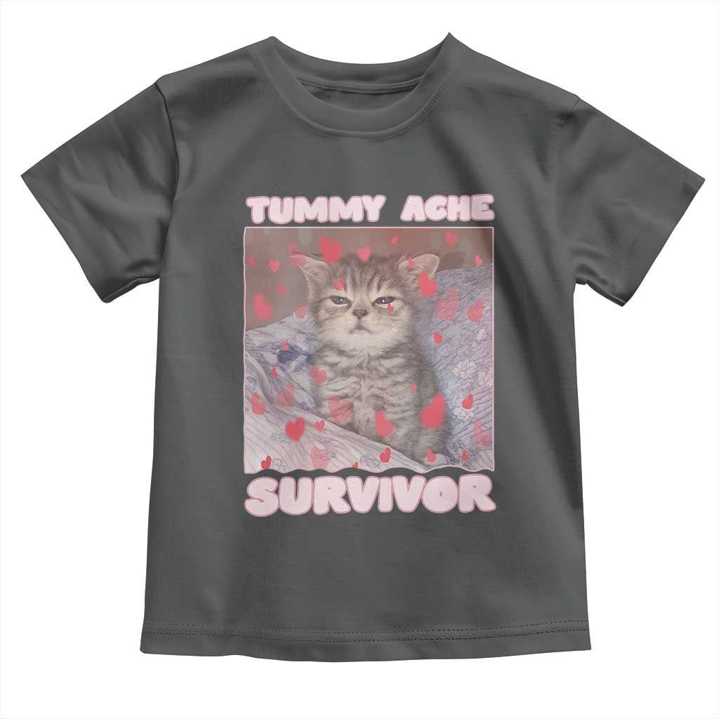 Tummy Ache Survivor Toddler T Shirt Funny Cute Cat Meme - Wonder Print Shop