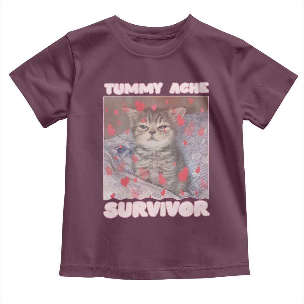 Tummy Ache Survivor Toddler T Shirt Funny Cute Cat Meme - Wonder Print Shop