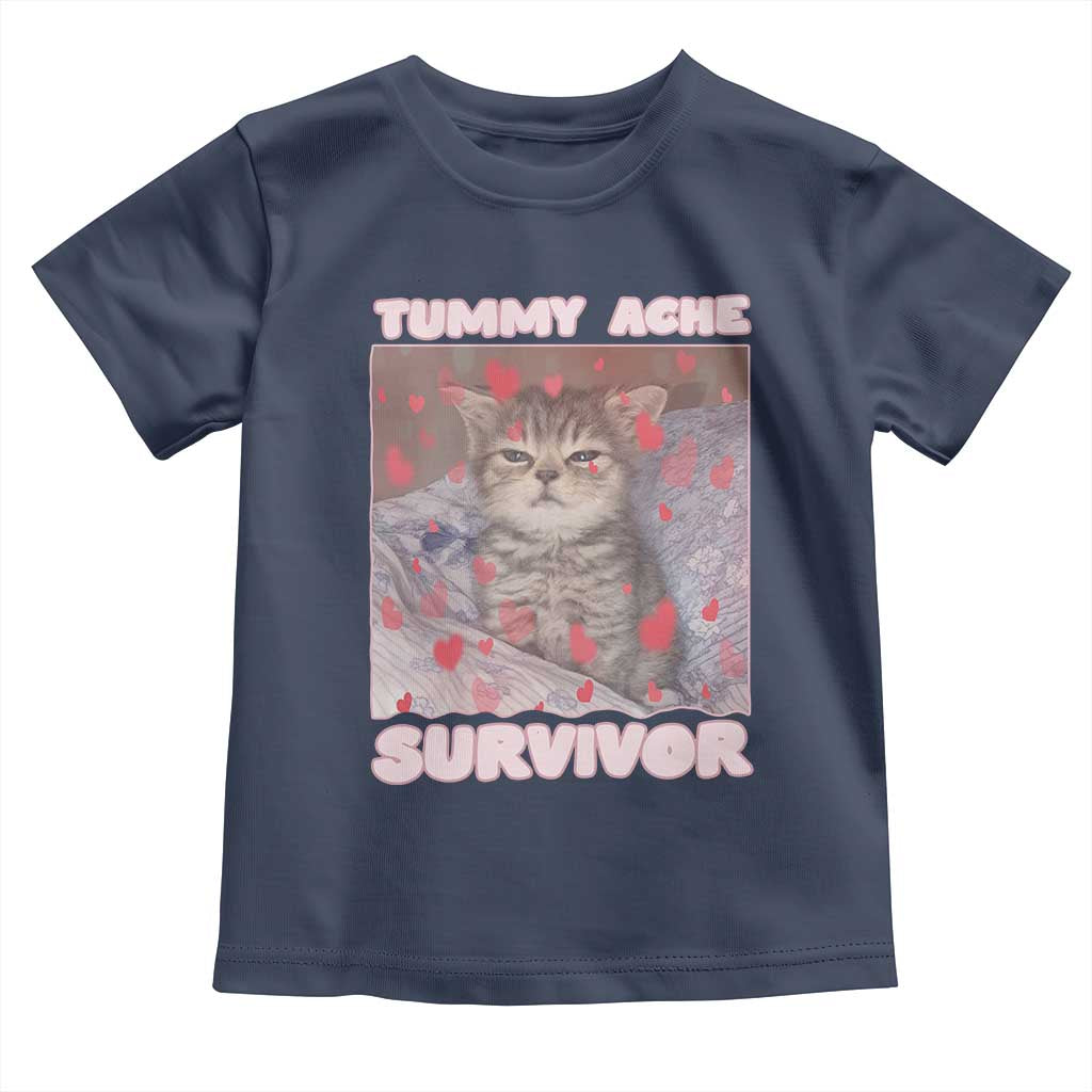Tummy Ache Survivor Toddler T Shirt Funny Cute Cat Meme - Wonder Print Shop