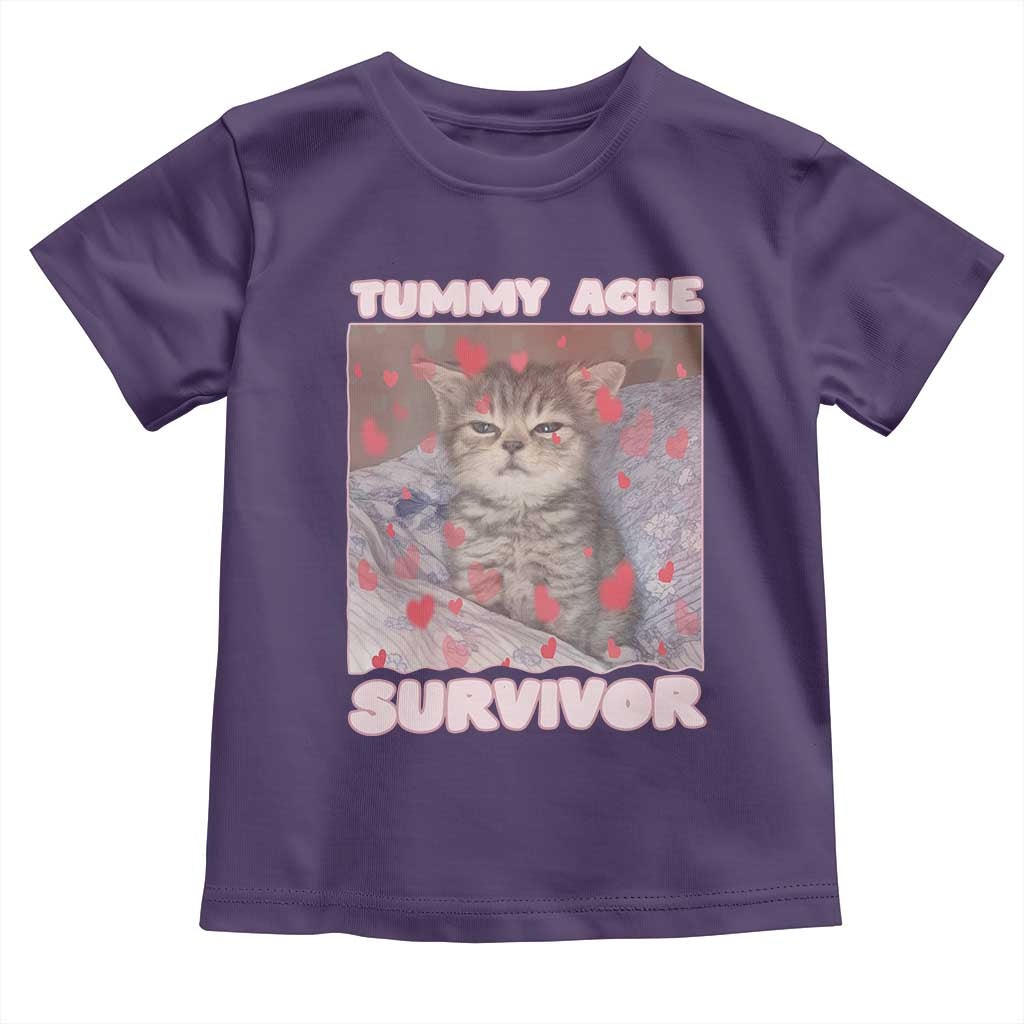 Tummy Ache Survivor Toddler T Shirt Funny Cute Cat Meme - Wonder Print Shop