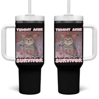Tummy Ache Survivor Tumbler With Handle Funny Cute Cat Meme - Wonder Print Shop