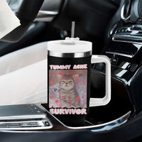 Tummy Ache Survivor Tumbler With Handle Funny Cute Cat Meme - Wonder Print Shop