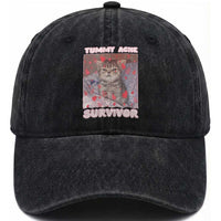 Tummy Ache Survivor Washed Cotton Baseball Cap Funny Cute Cat Meme