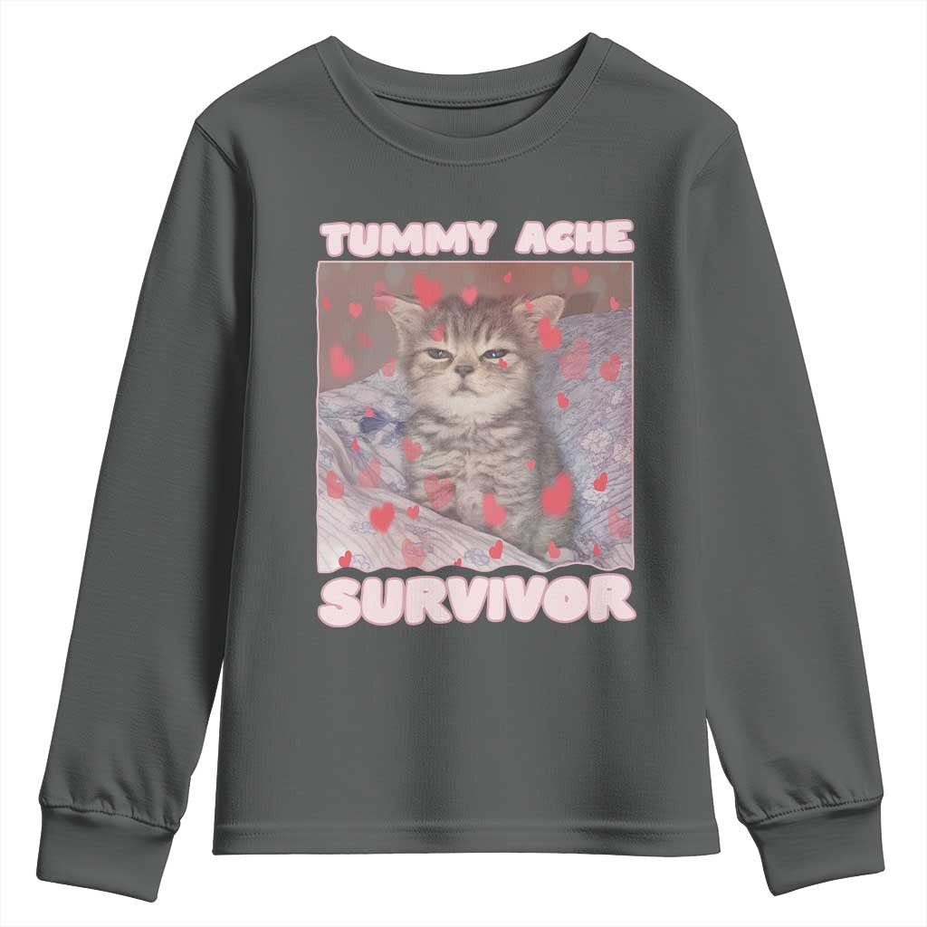 Tummy Ache Survivor Youth Sweatshirt Funny Cute Cat Meme - Wonder Print Shop
