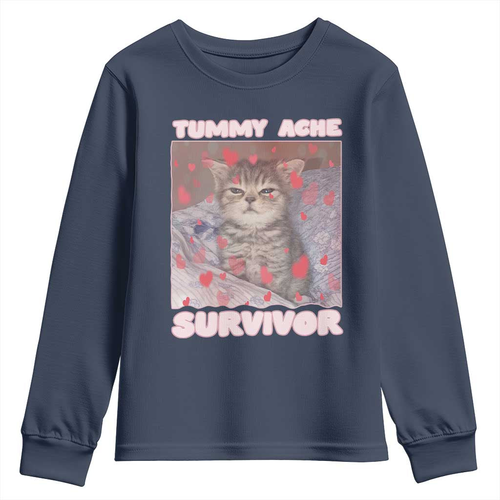 Tummy Ache Survivor Youth Sweatshirt Funny Cute Cat Meme - Wonder Print Shop