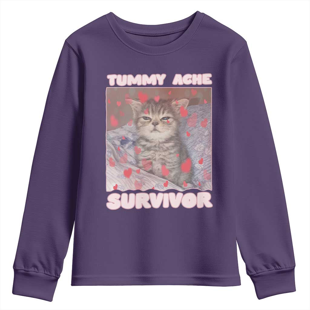 Tummy Ache Survivor Youth Sweatshirt Funny Cute Cat Meme - Wonder Print Shop