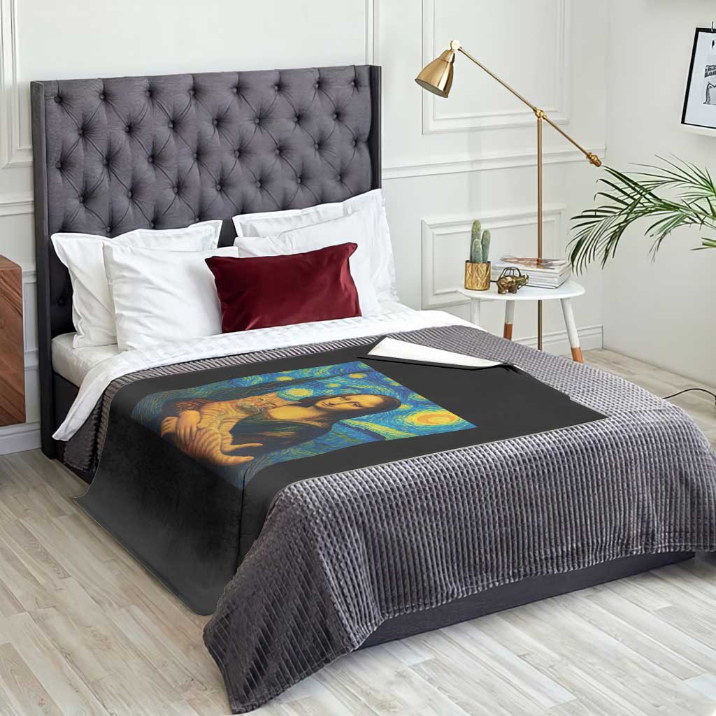 Mona Lisa Cat Starry Night Throw Blanket - Wonder Print Shop