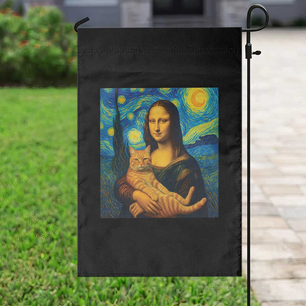 Mona Lisa Cat Starry Night Garden Flag - Wonder Print Shop