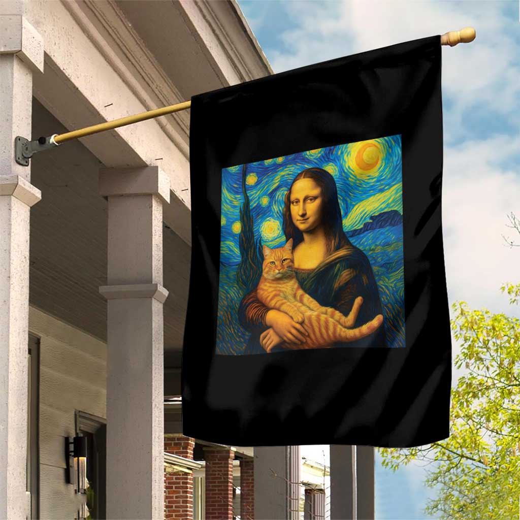 Mona Lisa Cat Starry Night Garden Flag - Wonder Print Shop