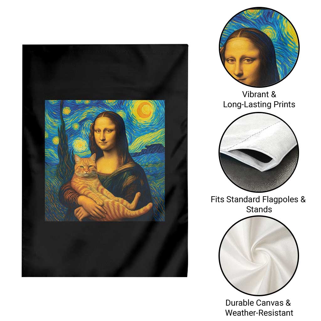 Mona Lisa Cat Starry Night Garden Flag - Wonder Print Shop