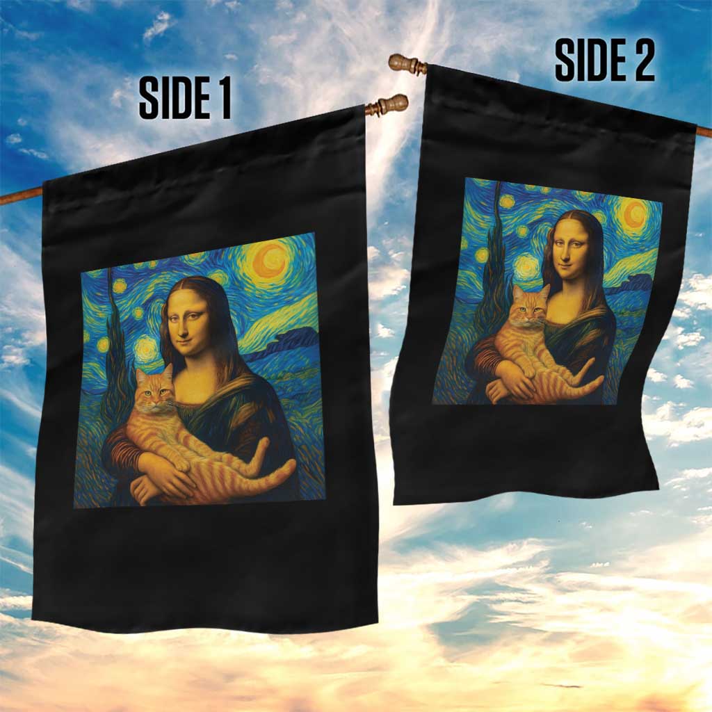 Mona Lisa Cat Starry Night Garden Flag - Wonder Print Shop