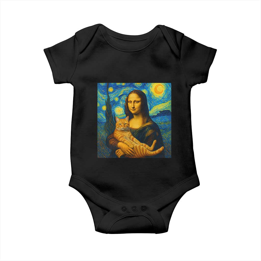 Mona Lisa Cat Starry Night Baby Onesie - Wonder Print Shop
