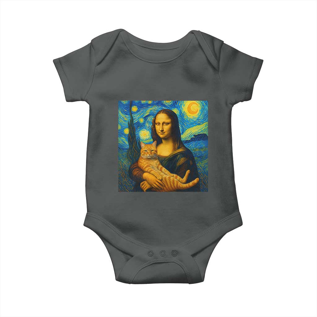 Mona Lisa Cat Starry Night Baby Onesie - Wonder Print Shop