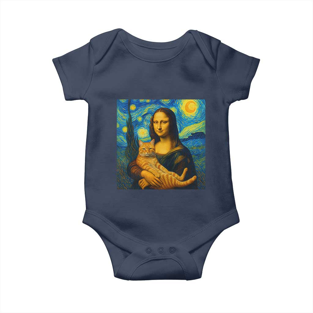 Mona Lisa Cat Starry Night Baby Onesie - Wonder Print Shop