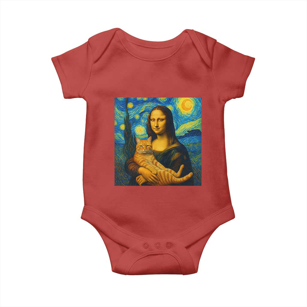 Mona Lisa Cat Starry Night Baby Onesie - Wonder Print Shop