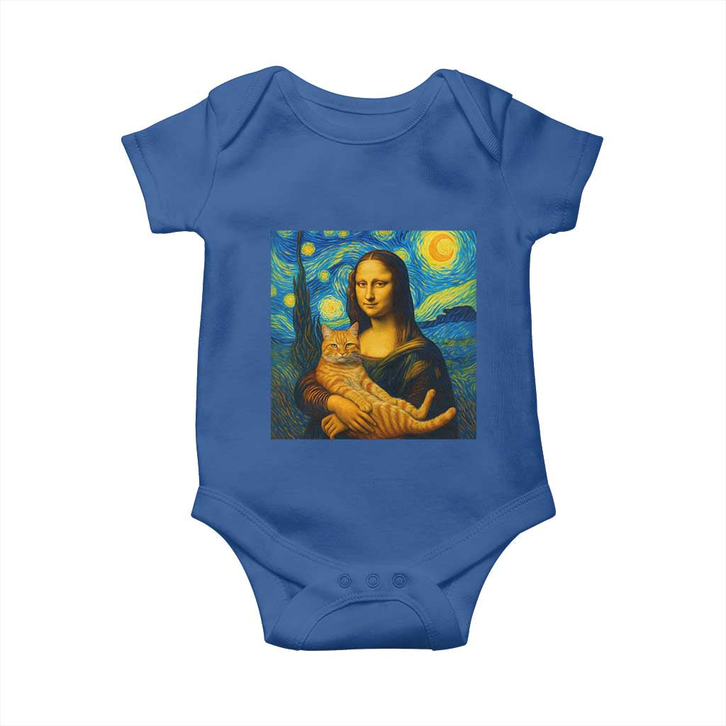 Mona Lisa Cat Starry Night Baby Onesie - Wonder Print Shop