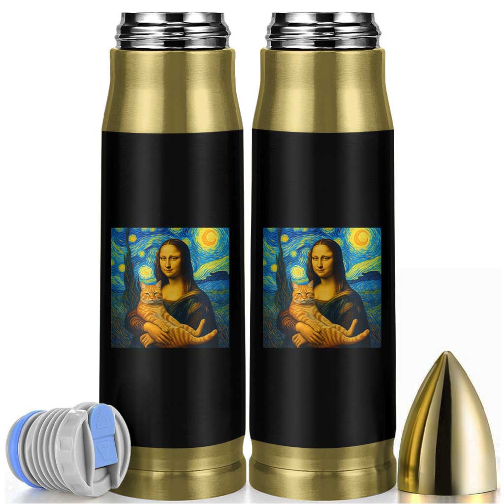 Mona Lisa Cat Starry Night Bullet Tumbler - Wonder Print Shop