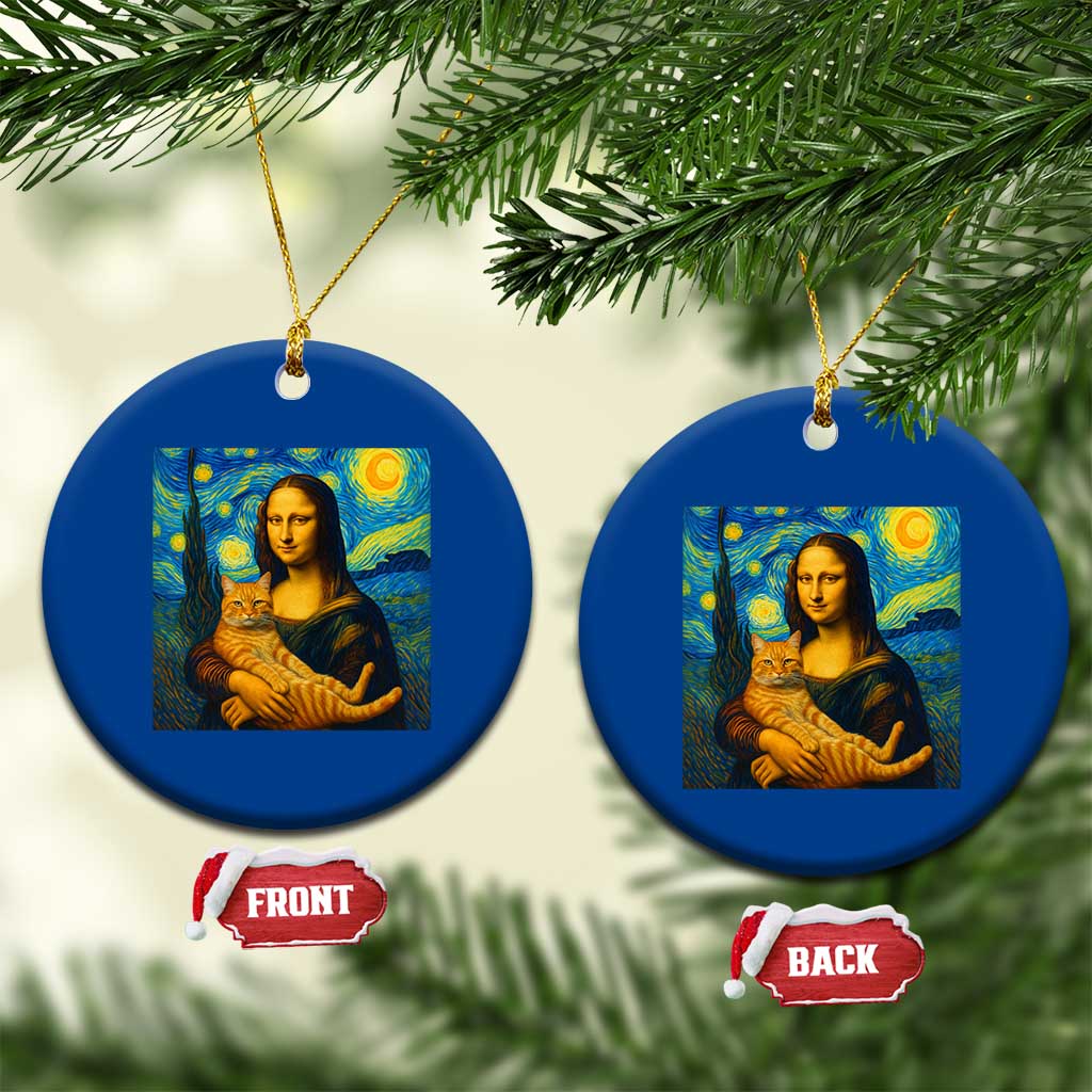 Mona Lisa Cat Starry Night Ceramic Ornament - Wonder Print Shop