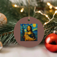 Mona Lisa Cat Starry Night Ceramic Ornament - Wonder Print Shop