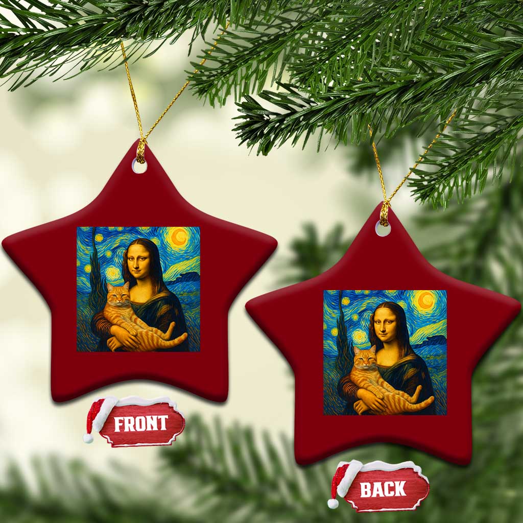 Mona Lisa Cat Starry Night Ceramic Ornament - Wonder Print Shop