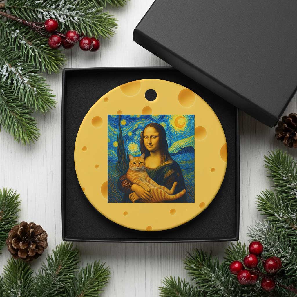 Mona Lisa Cat Starry Night Ceramic Ornament - Wonder Print Shop
