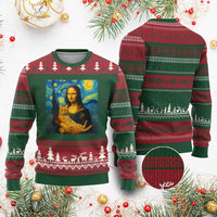 Mona Lisa Cat Starry Night Ugly Christmas Sweater - Wonder Print Shop